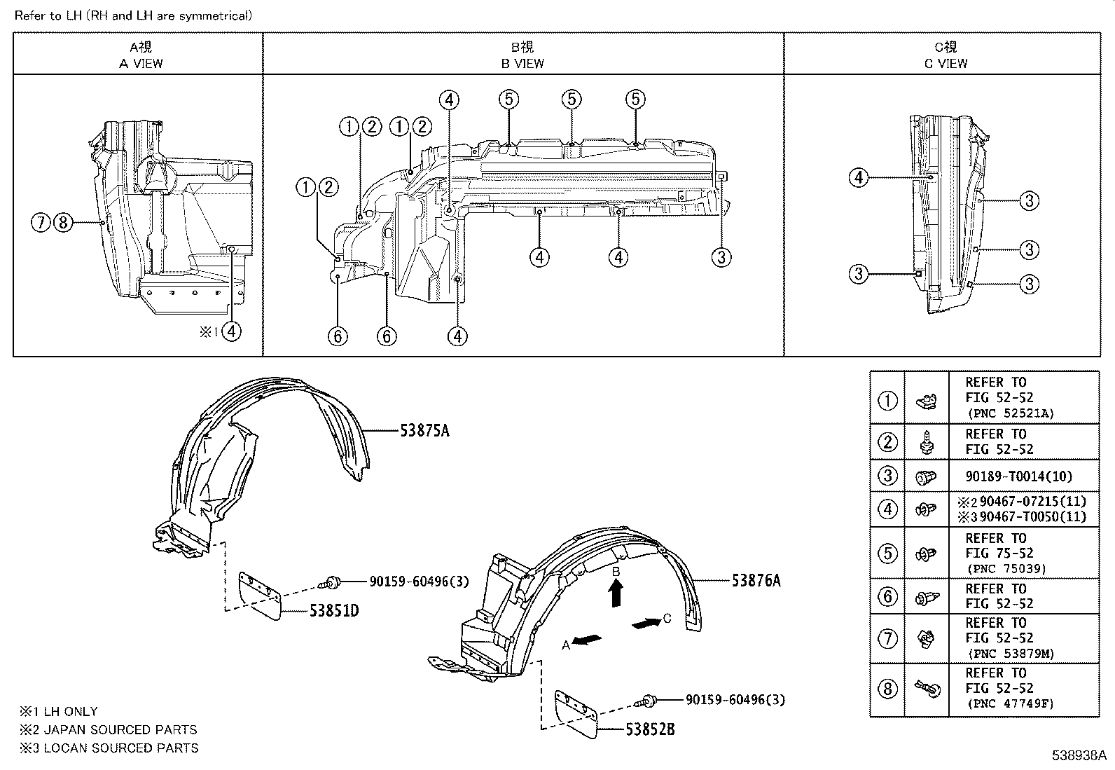 53851-0K140 Pad, Front Wheel Opening Extension, Rh Toyota | YoshiParts