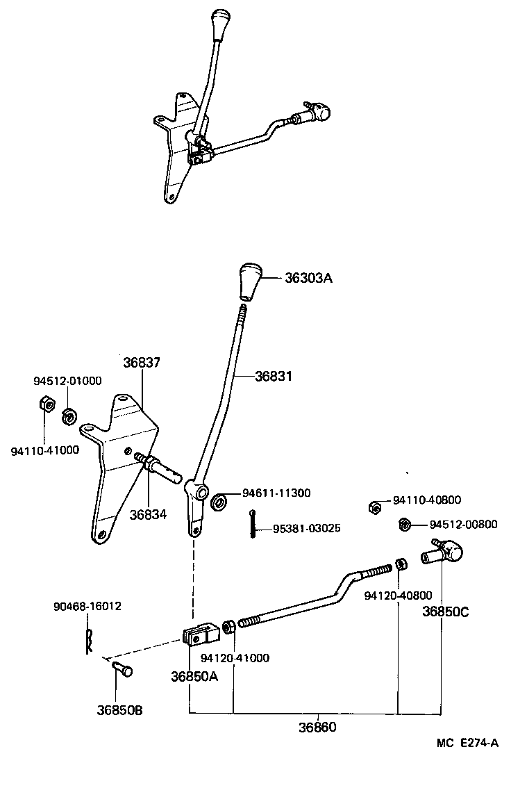 Palanca y enlace de toma de fuerza