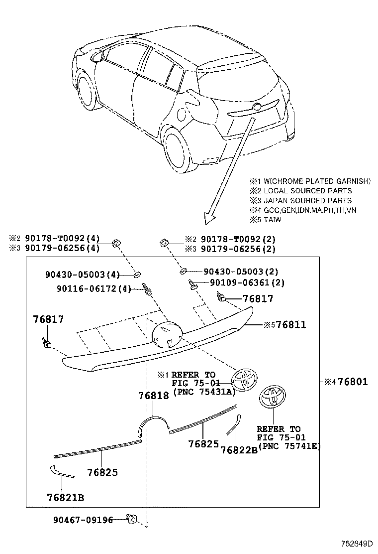 76801-0D420 Garnish Sub-Assy, Back Door, Outside Toyota | YoshiParts