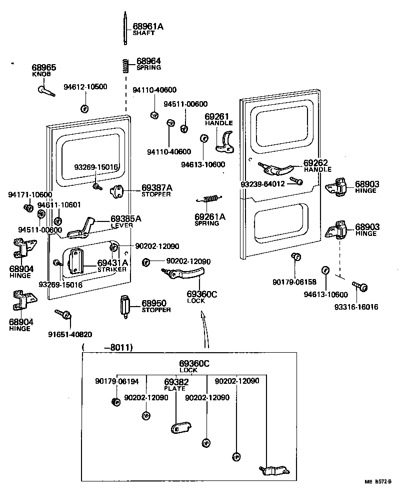 Bisagra de cerradura de puerta trasera