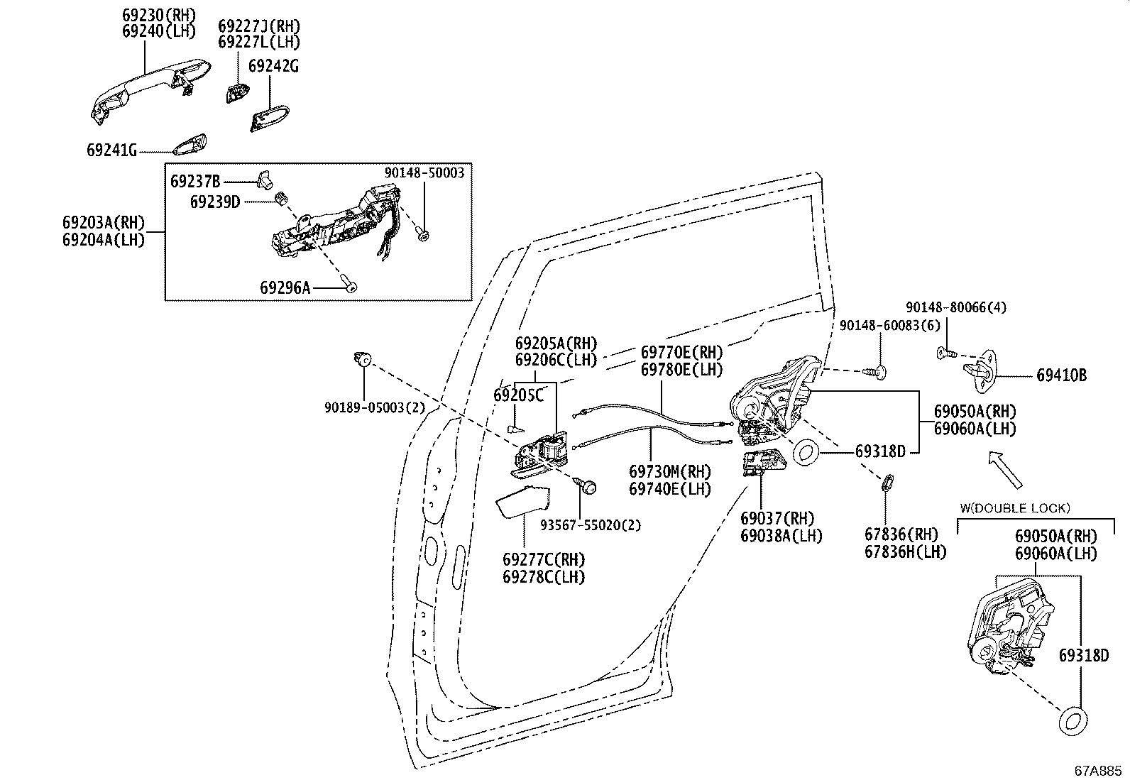 Cerradura y manija de puerta trasera