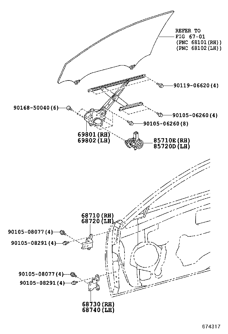 Bisagra del regulador de la ventana de la puerta delantera