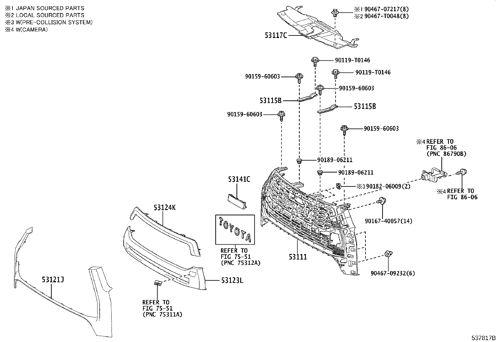 koページ 53141-26030 Garnish, Radiator Grille Toyota | YoshiParts