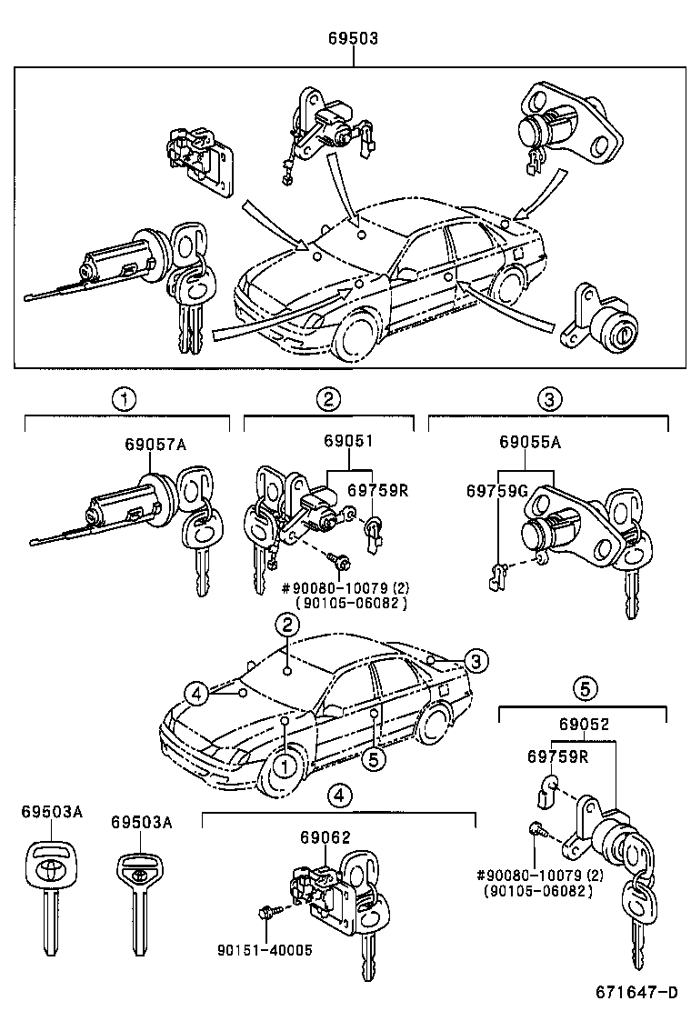 69052-41050 Cylinder & Key Set, Door Lock, Lh Toyota | YoshiParts