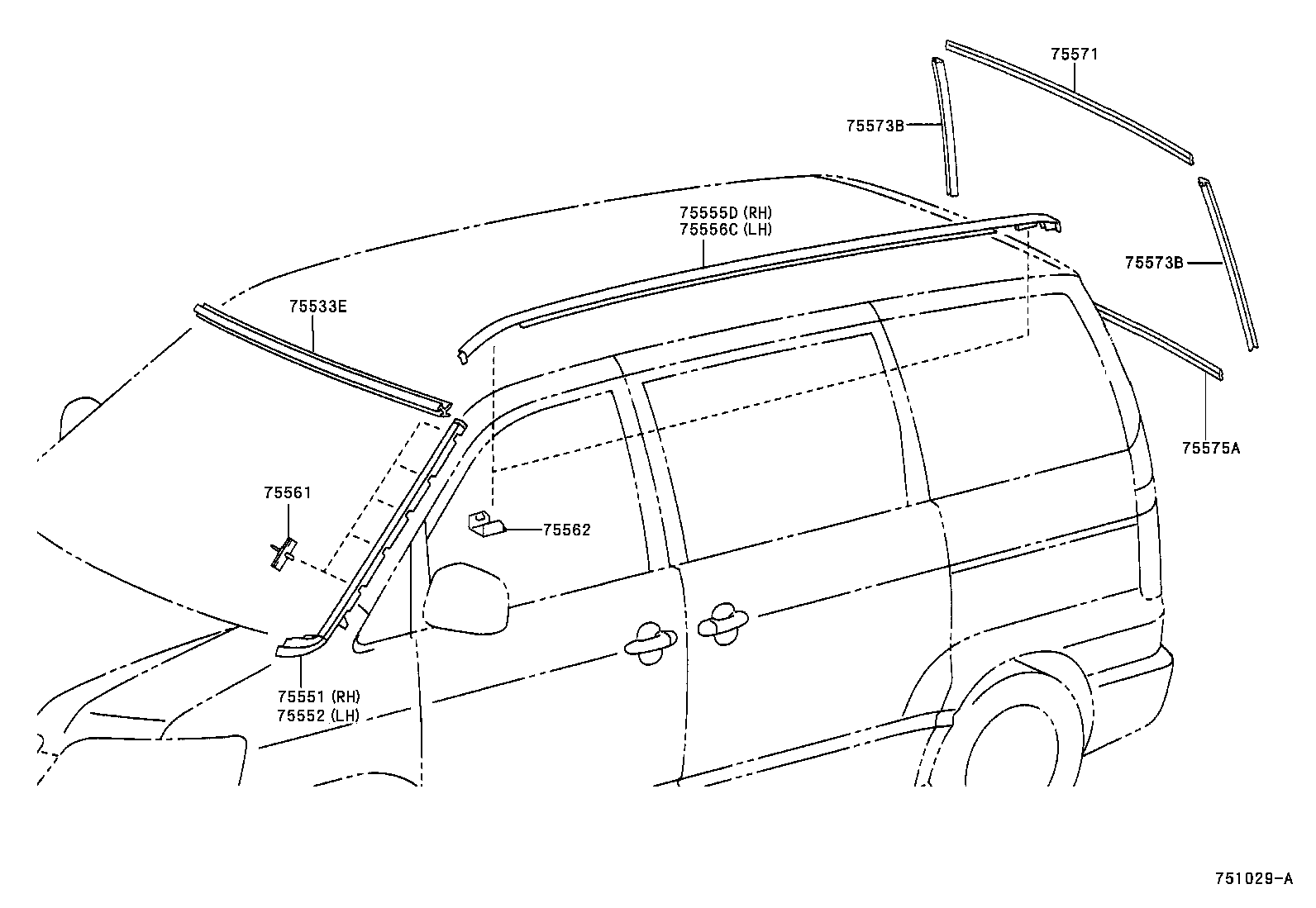 75556-28030 Moulding, Roof Drip Side Finish, Ctr Lh Toyota