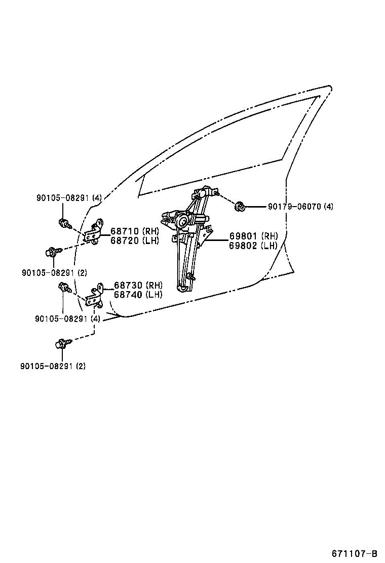 Bisagra del regulador de la ventana de la puerta delantera