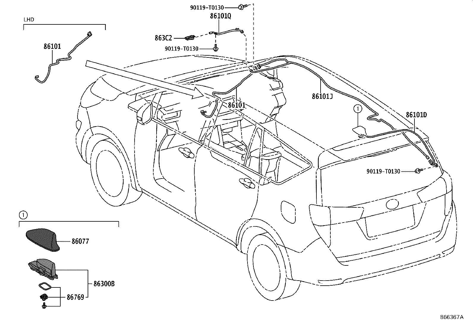 86077-0K010-A2 Cover Kit, Antenna Toyota | YoshiParts
