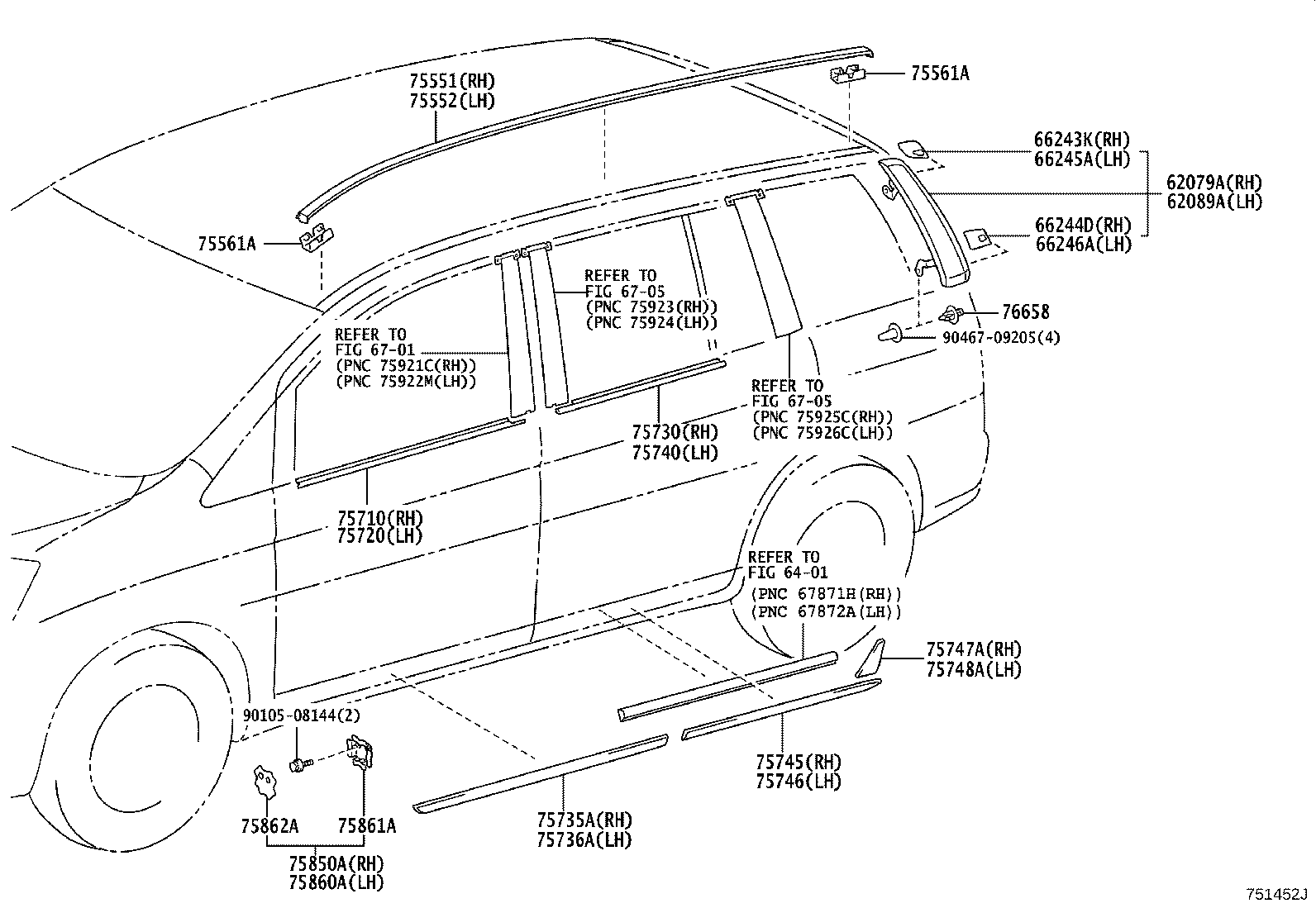 75730-44010 Moulding Assy, Rear Door Belt, Rh Toyota | YoshiParts