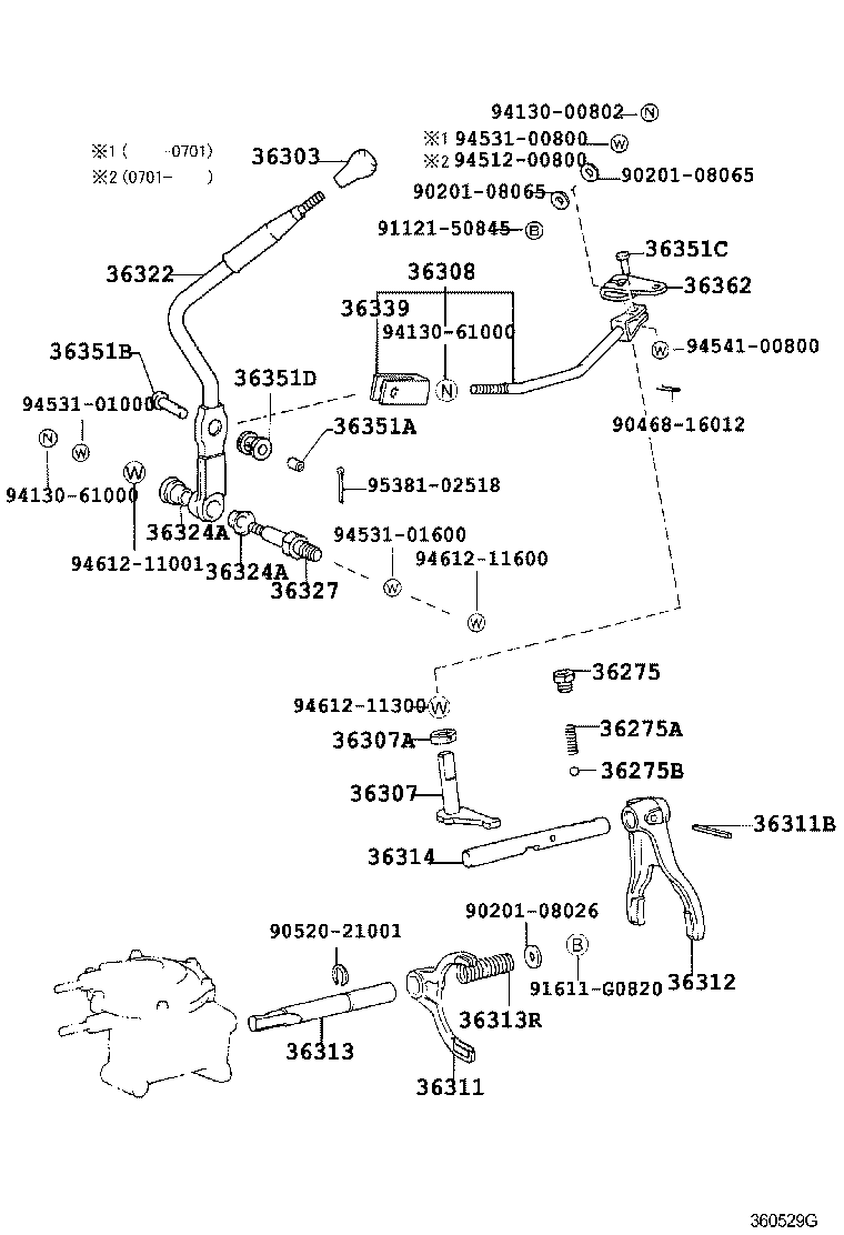 Palanca de transferencia y varilla de cambio