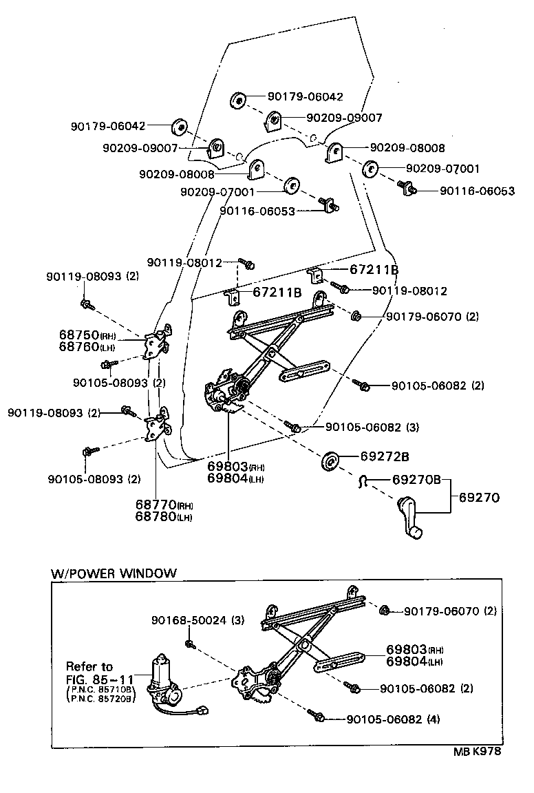 Bisagra del regulador de la ventana de la puerta trasera