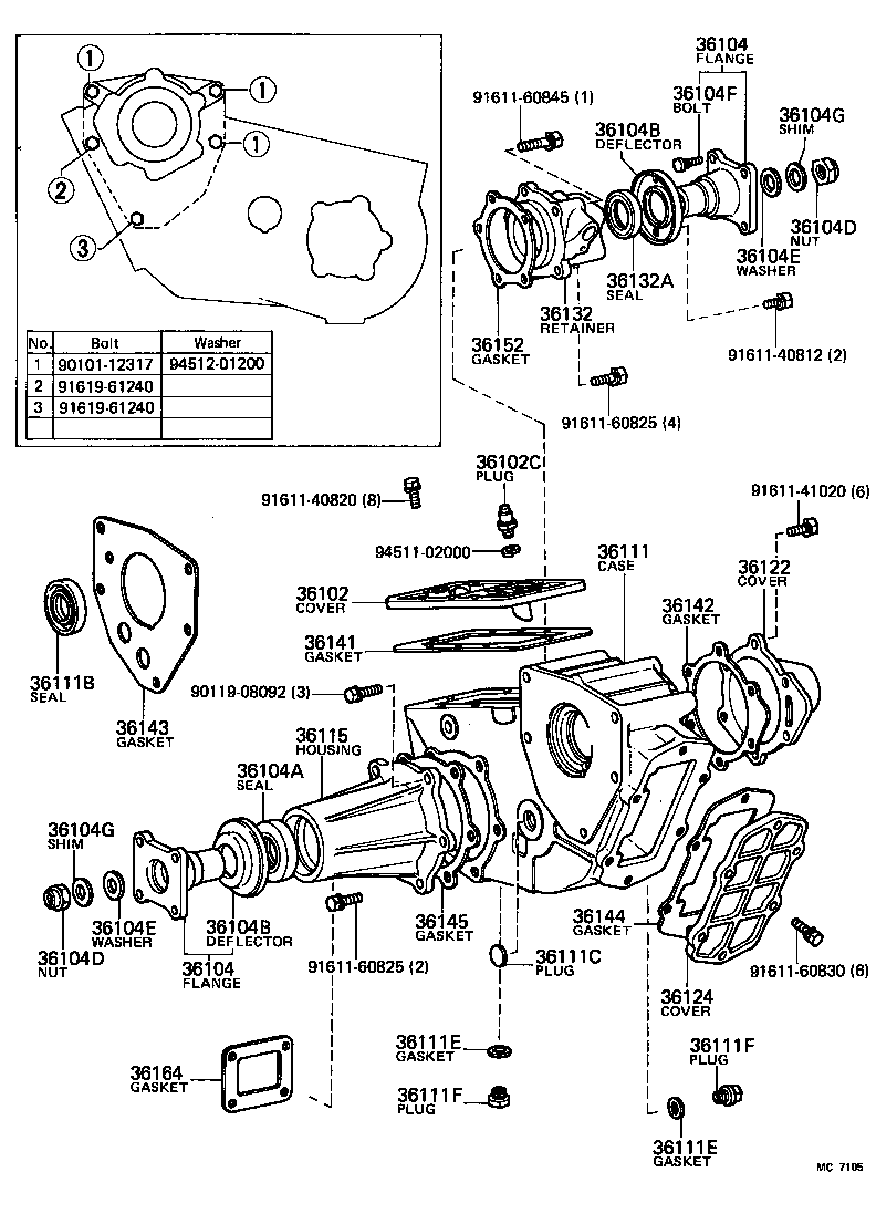 Caja de transferencia y carcasa de extensión