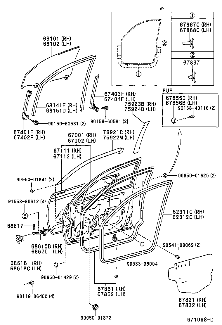 Panel de puerta delantera y vidrio