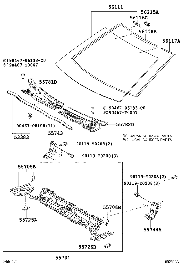 Cowl Panel & Windshield Glass