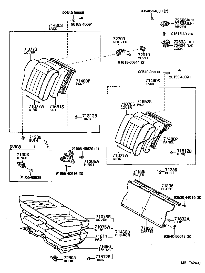 Asiento trasero y riel del asiento