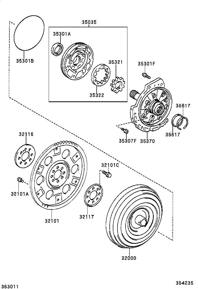 Torque Converter, Front Oil Pump & Chain