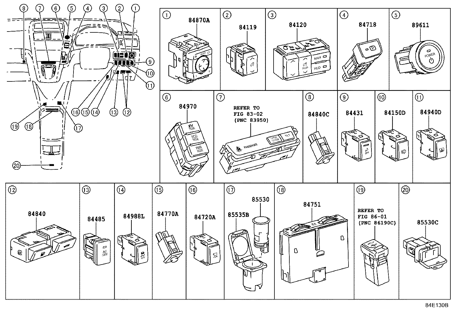 Lexus Switch 84721-75021 Switch Assy, Pattern Select, No.1 Lexus | YoshiParts
