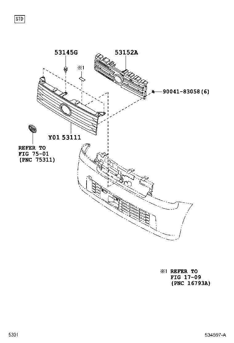 53152-B2030 Guide, Radiator Grille Air Toyota | YoshiParts