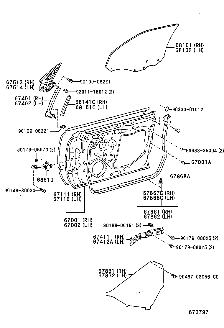 Panel de puerta delantera y vidrio