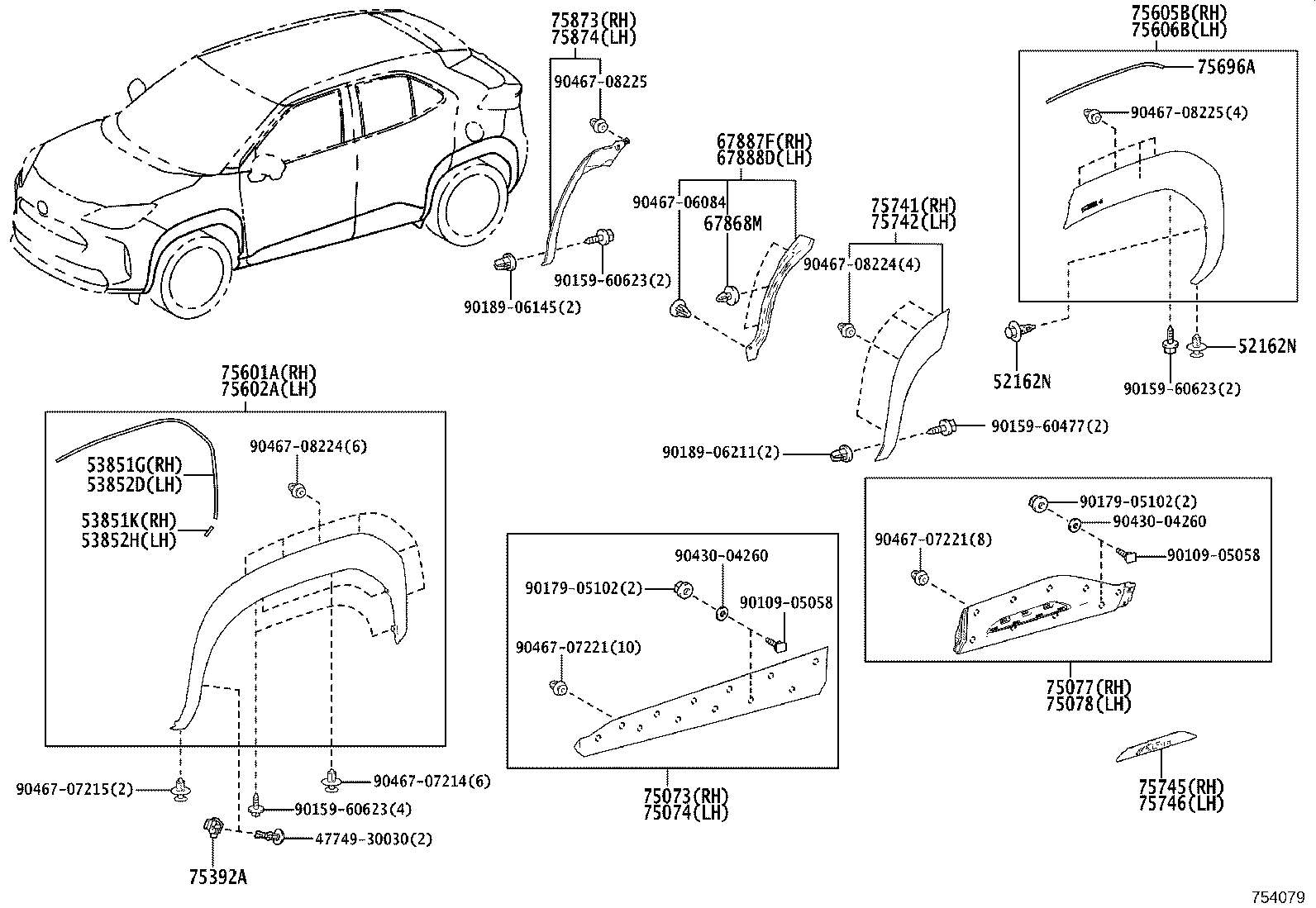 TOYOTAヤリスクロス フロントホイルハウスモールLH 75602-52040 75602-52040 Moulding Sub-Assy, Fr Fender, Lh Toyota | YoshiParts