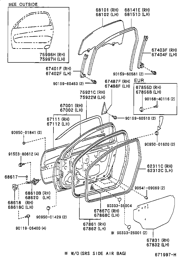 Panel de puerta delantera y vidrio