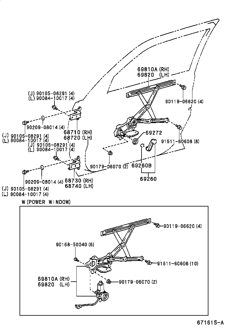 Bisagra del regulador de la ventana de la puerta delantera