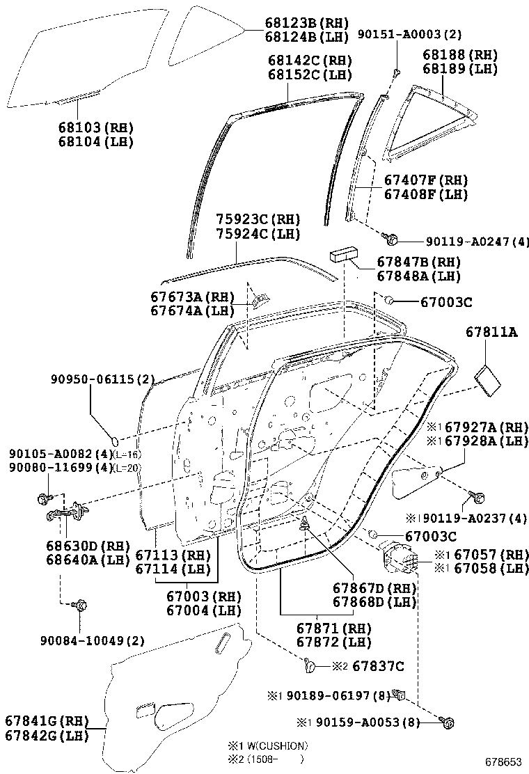 Panel de puerta trasera y vidrio