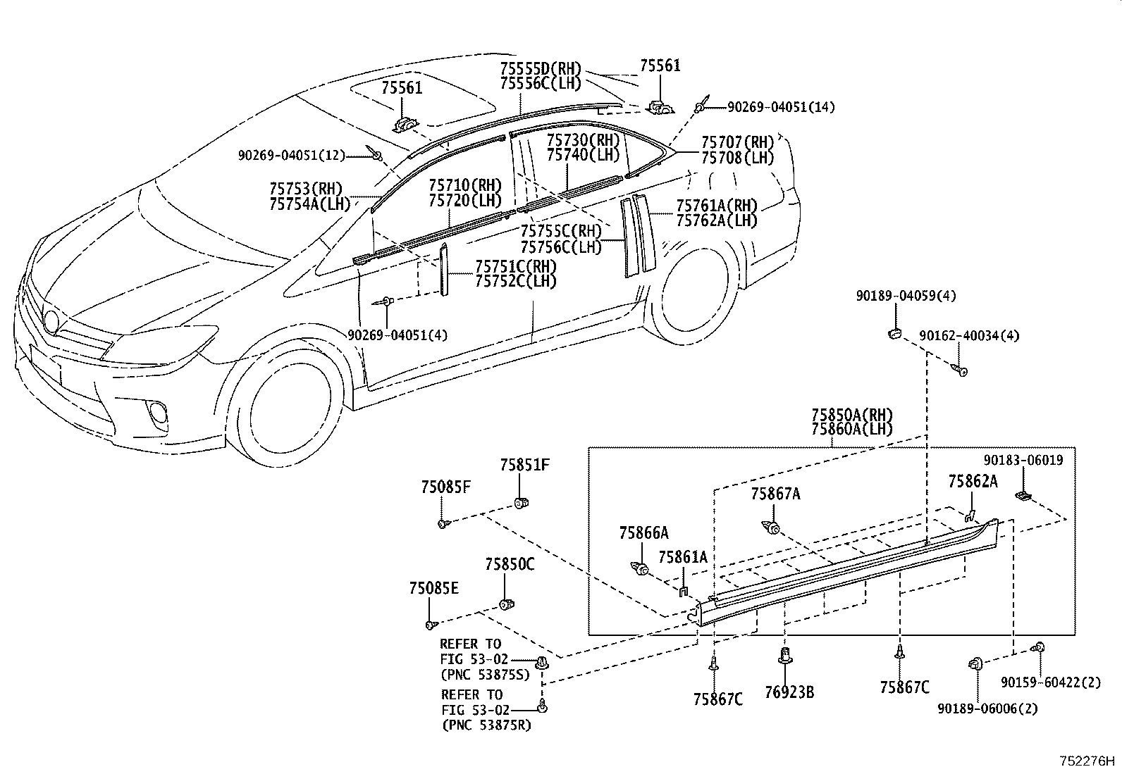 75730-75030 Moulding Assy, Rr Door Belt, Rh Toyota | YoshiParts