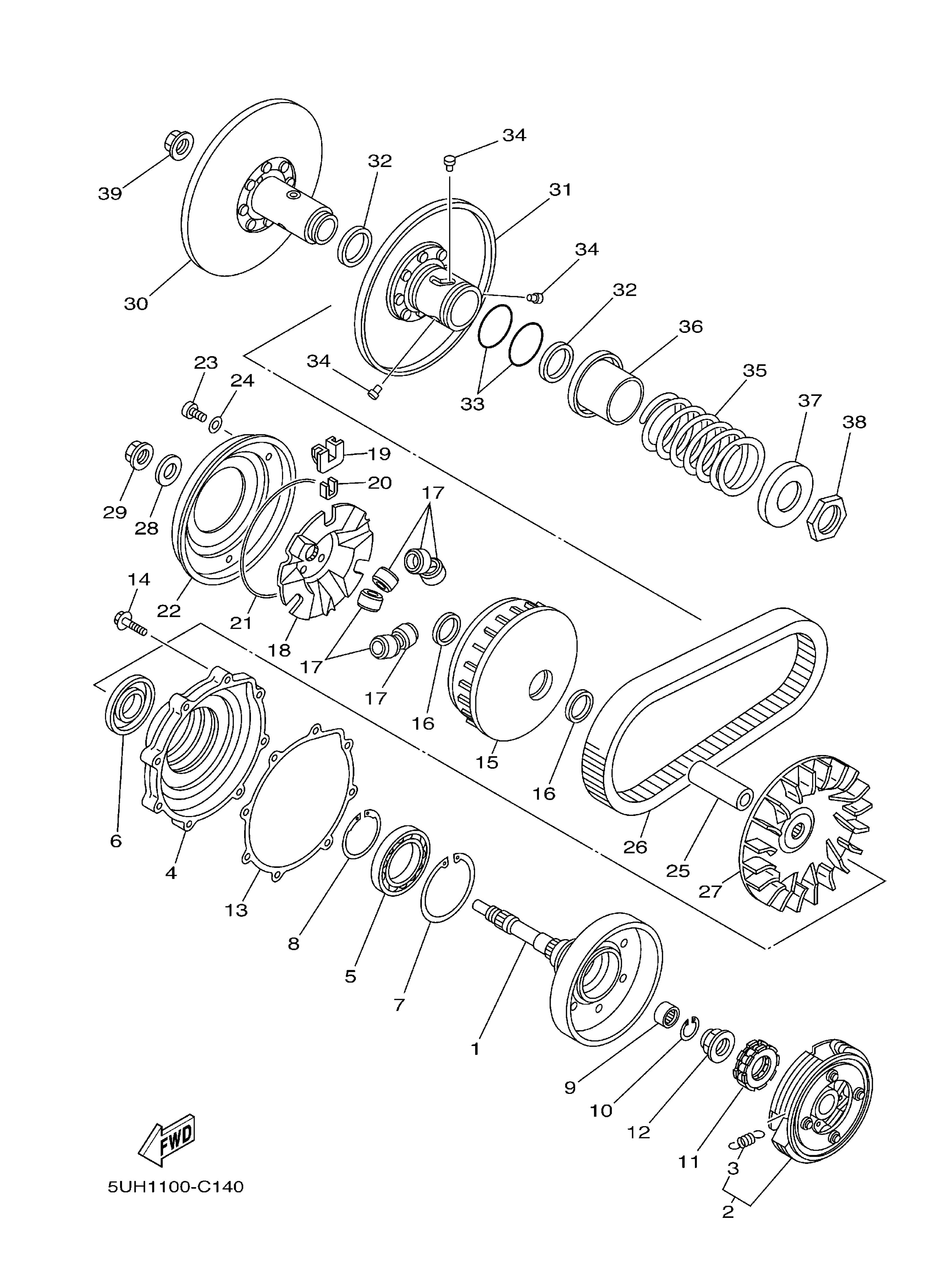 5UH-17660-00-00 Secondary Fixed Sheave Comp. Yamaha | YoshiParts