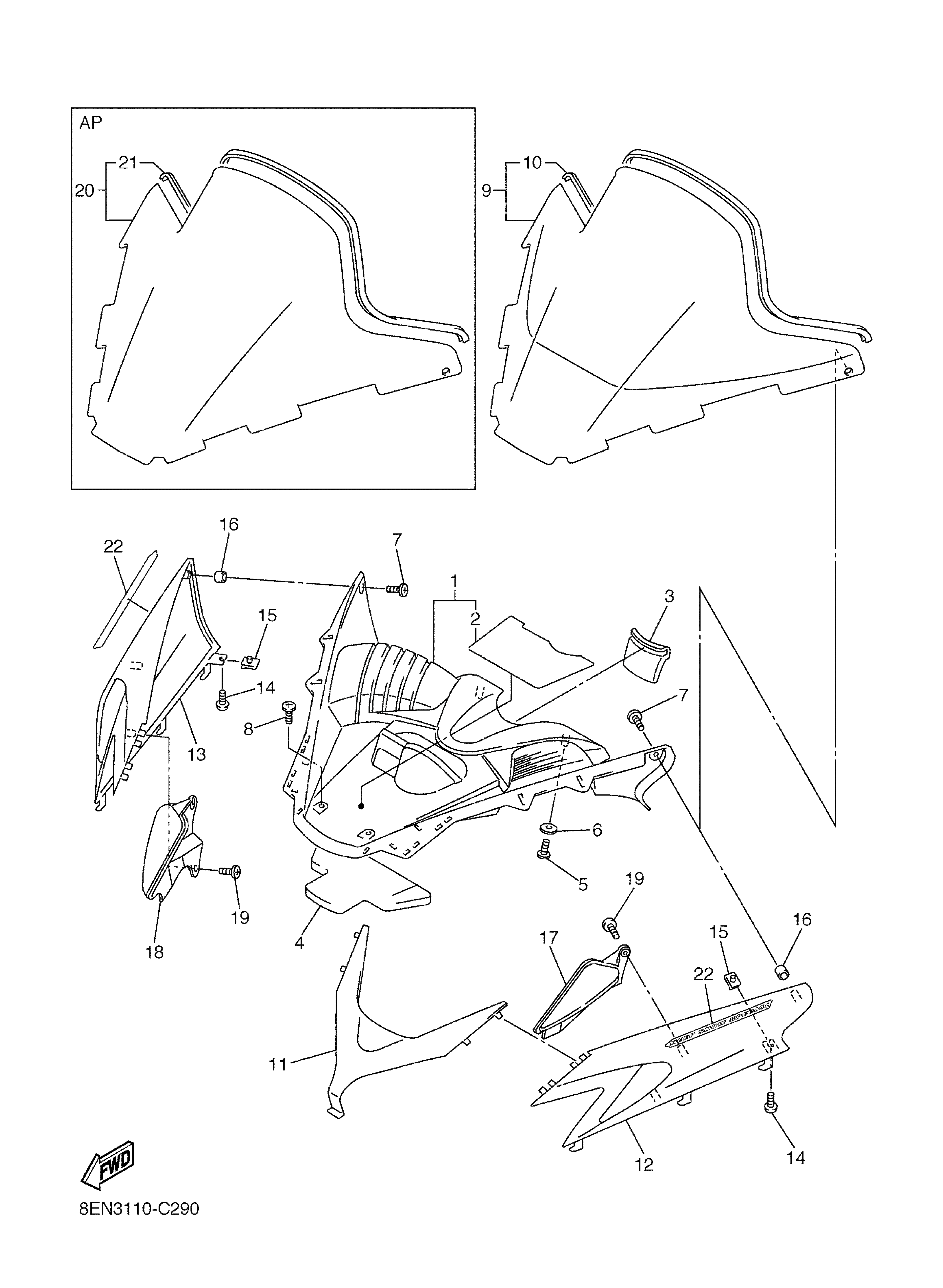 8EK-K7210-00-00 Windshield Comp. Yamaha | YoshiParts