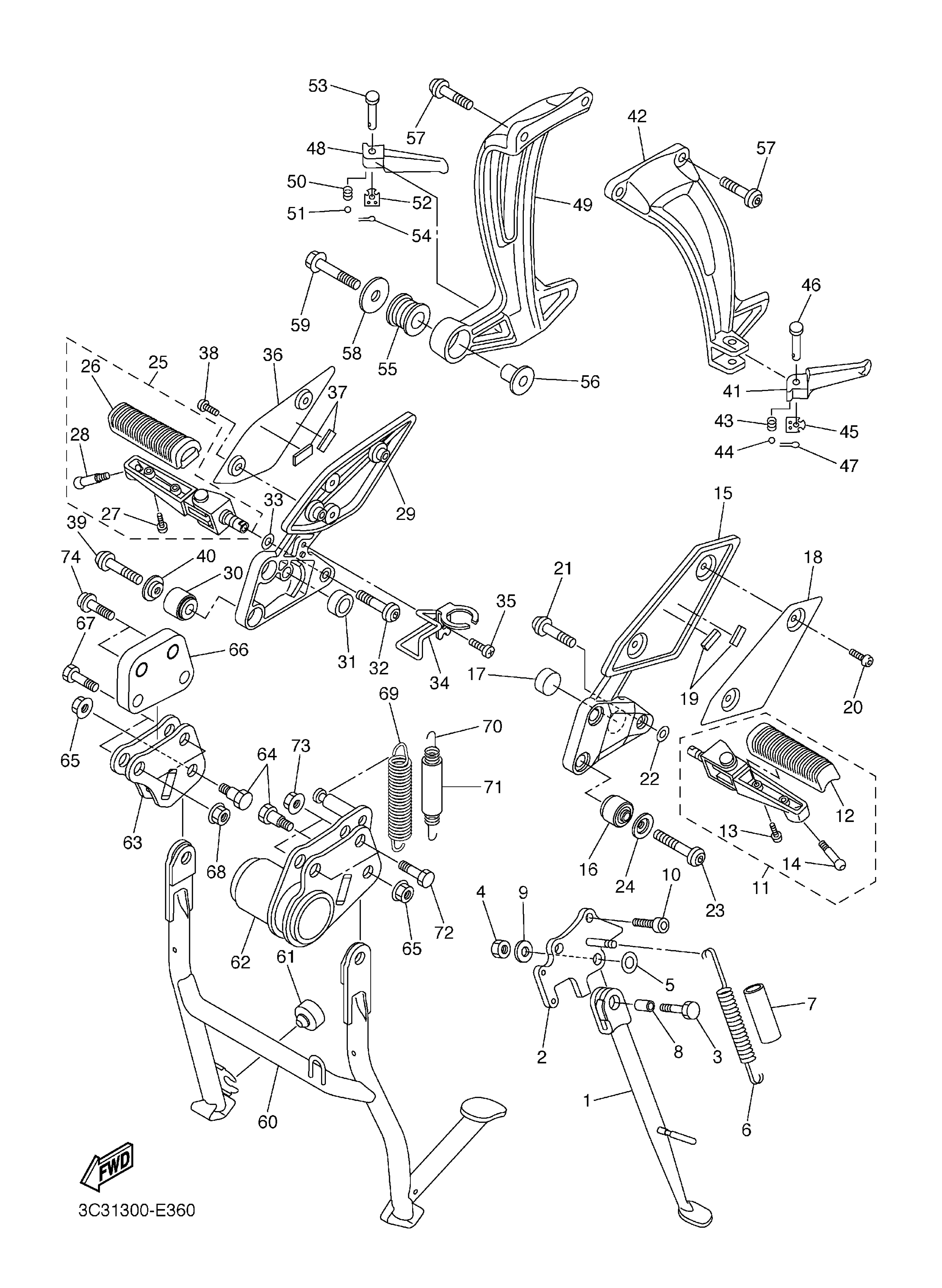 2D1-27420-00-00 Front Footrest Assy (Right) Yamaha | YoshiParts